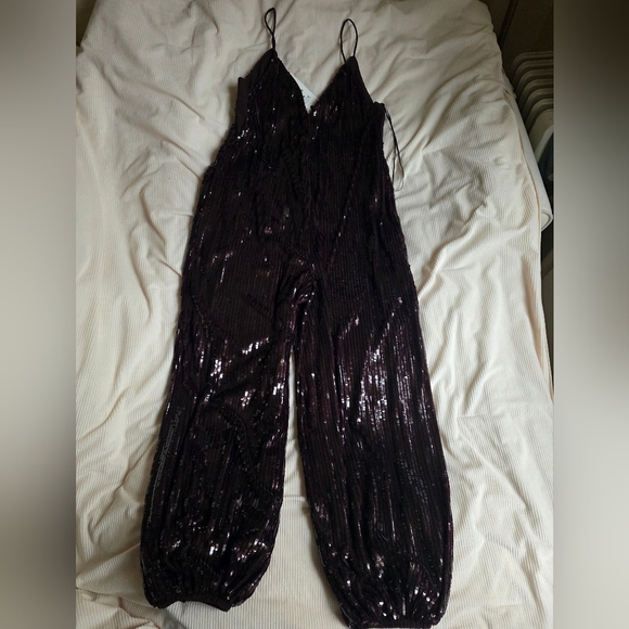 Zara Zw Collection Balloon Sequin Jumpuit Limited Edition Sz S Brown Nwt - Picture 12 of 15